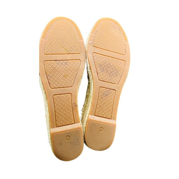 🌿 Tory Burch Canvas Espadrille Wedge Sandals Natural Beige 8.5 Boho Chic FLAW - Picture 6 of 8